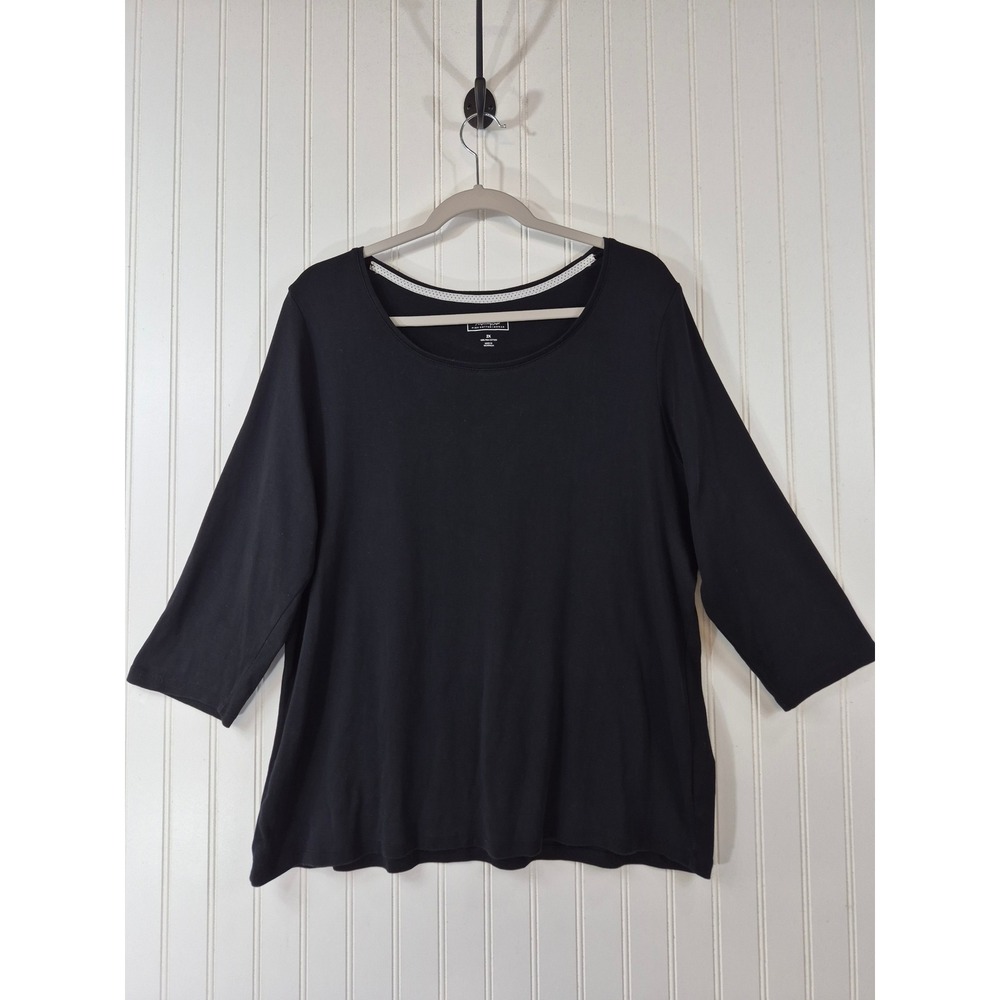 Charter Club Perfectly Soft Black Pima Cotton 3/4 Sleeve Scoop Neck Top 2X